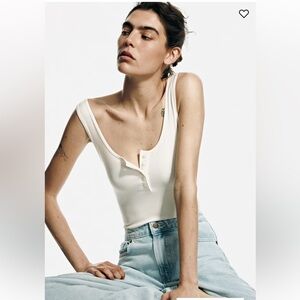 NWT HM White Ribbed Tank One-Piece Bodysuit with Snap Closure sz L